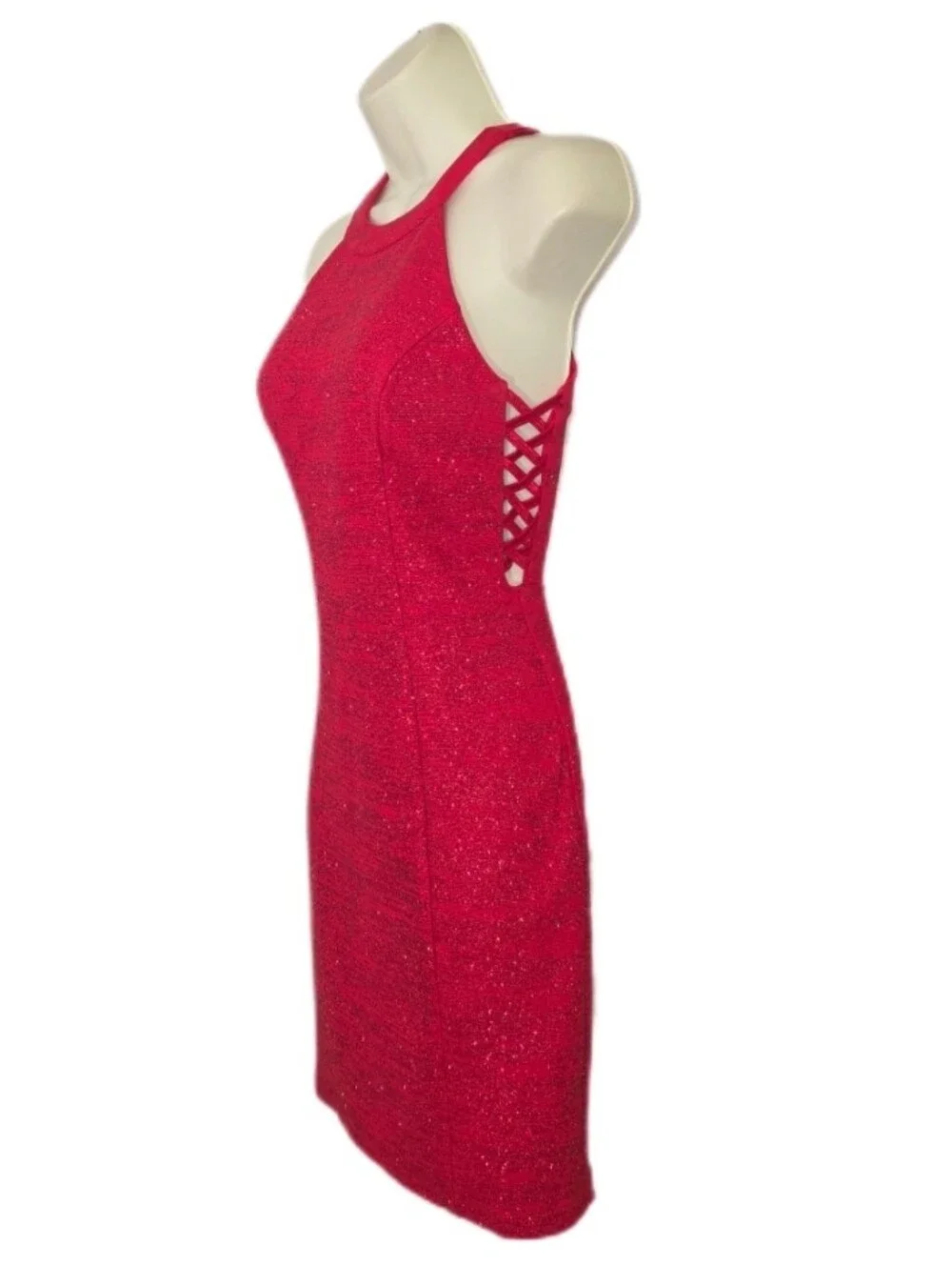 Honey and Rosie Dress Shimmery Halter Neckline Sleeveless Vibrant Red Size S - Picture 8 of 16